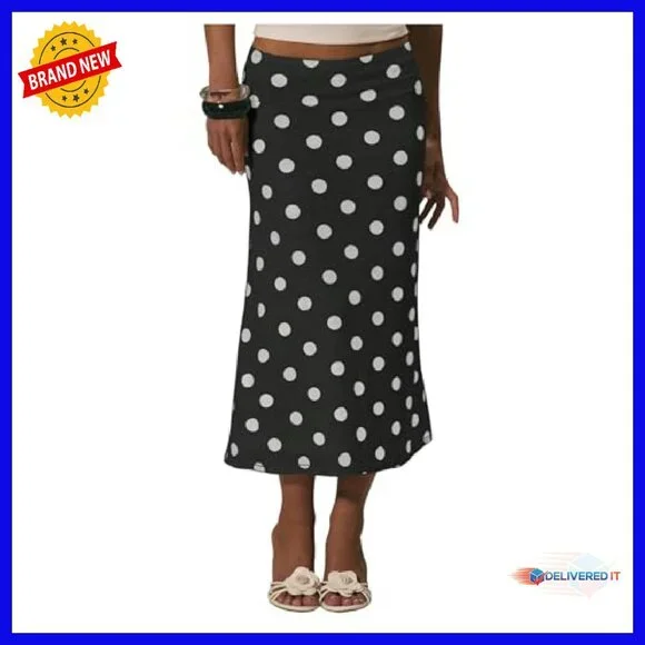 Sheer Mesh Polka Dot Midi Skirt with Flared Hem and Ruffle Detail